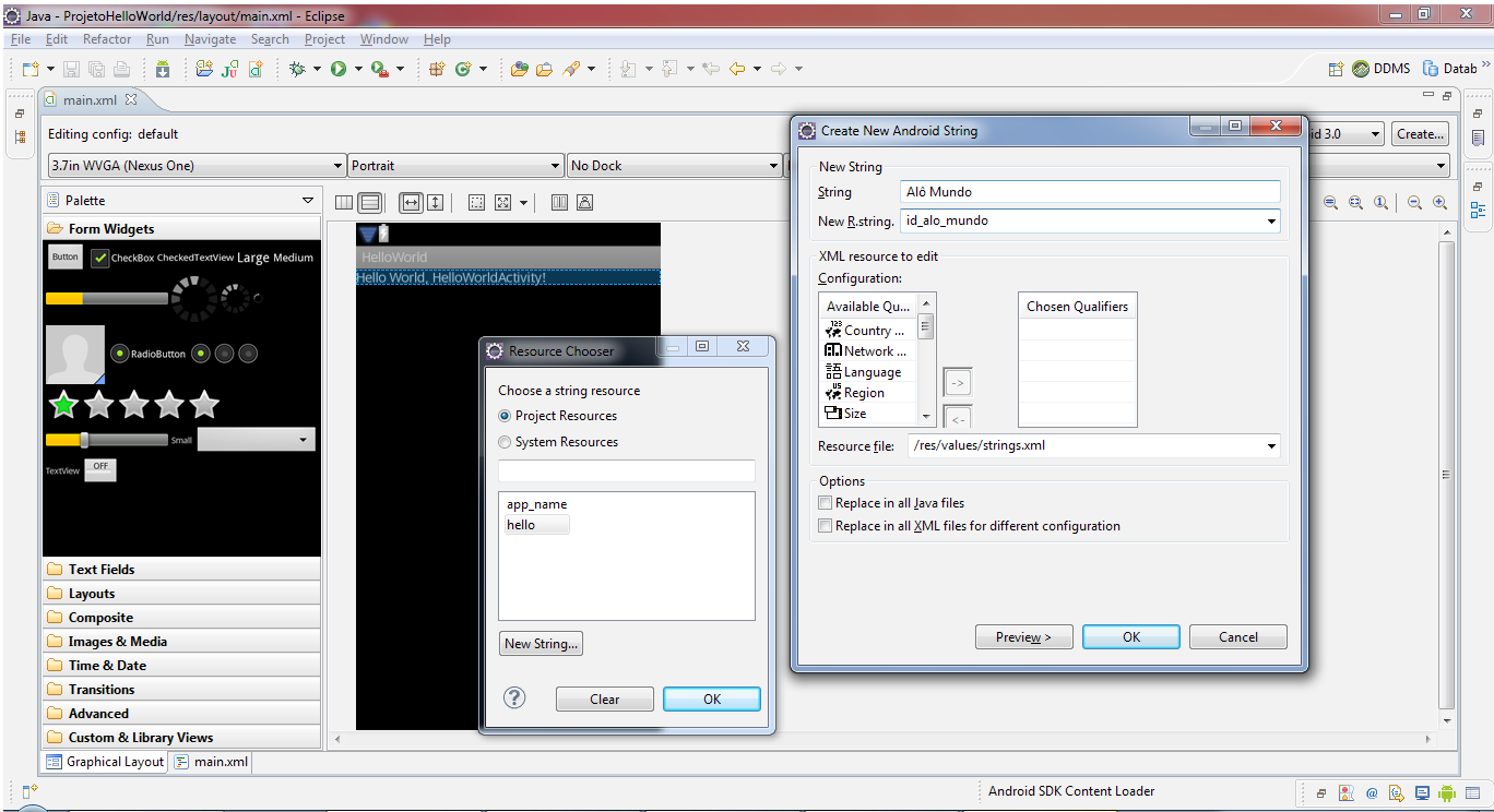 Figura C.7 - Editando propriedades dos componentes no Eclipse.