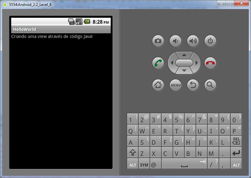 public class Exemplo2 extends Activity { @Override public void oncreate(bundle bundle){ super.oncreate(bundle); TextView tv = new TextView(this); tv.settext( Criando uma view através de código Java!
