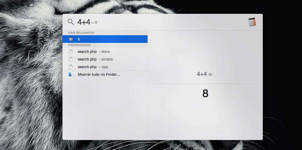 5. Utilize o Spotlight como calculadora Muitos usuários do Mac não sabem, mas o Spotlight permite que você faça cálculos matemáticos sem ter que usar a