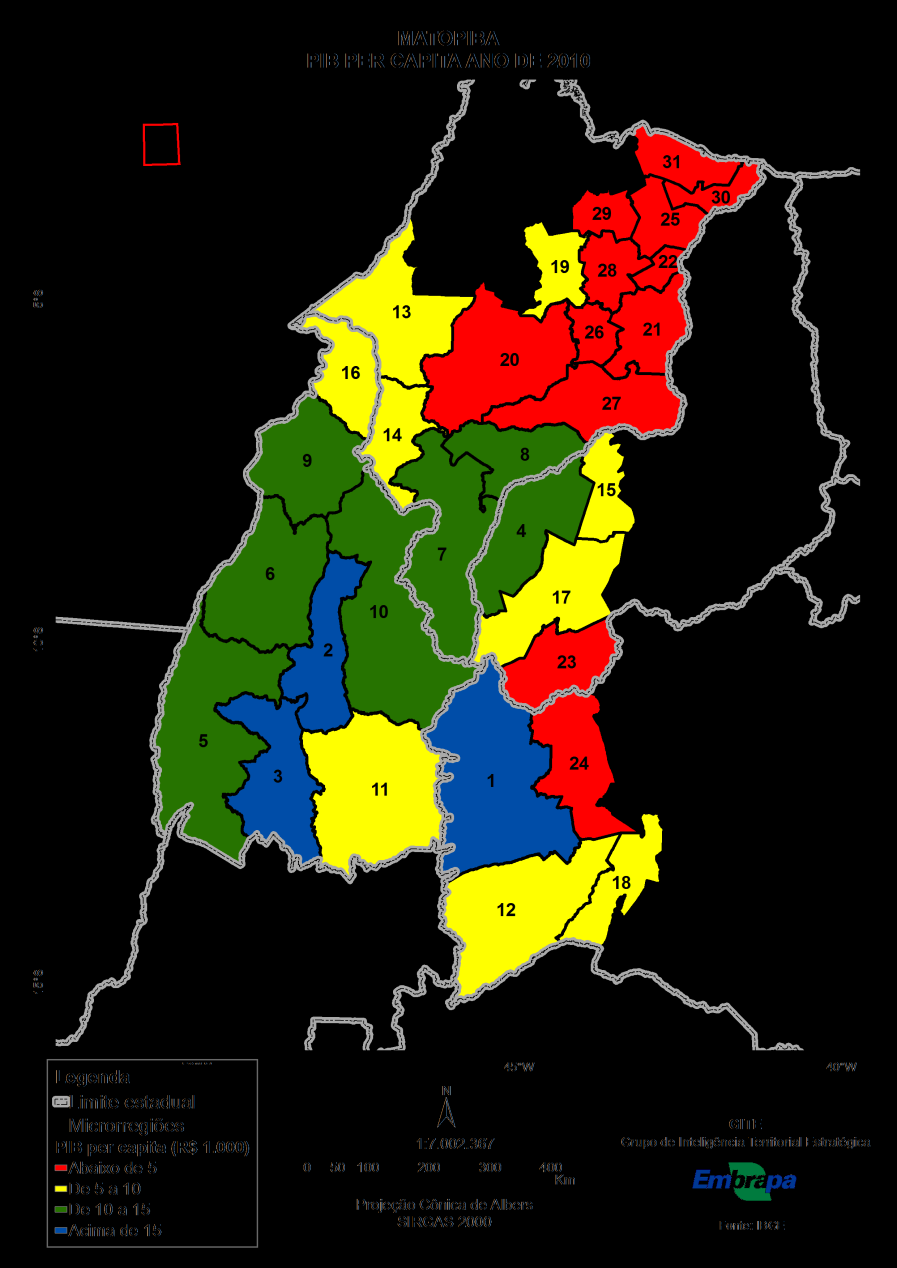 PRODUTO INTERNO BRUTO PER CAPITA (NOMINAL) - 2010 N Microrregião PIB_2010 (R$ 1.000) População 2010 PIB Per Capita (R$ 1.000) 1 Barreiras (BA) 5.705.002,84 286.118 19,94 2 Porto Nacional (TO) 5.152.