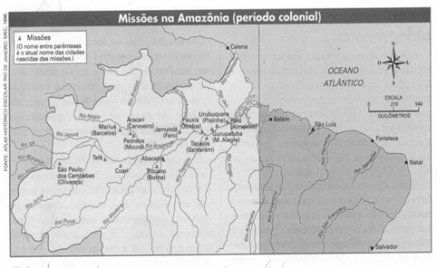 na região da Amazônia, explorada a partir do século XVII, o processo de ocupação se deu através da ação de missionários católicos que reuniam indígenas em missões 7.