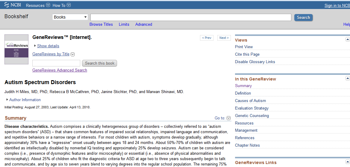 GENE REVIEWS E-books com descrições padronizadas de doenças: características,