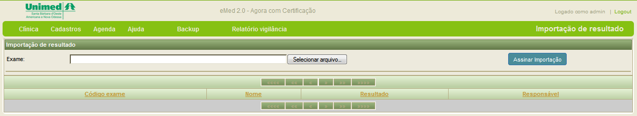 15 Informe o CRM do médico para quem será delegado o poder, motivo e o tempo que este terá o acesso. O tempo de acesso poder definido através de dias ou horas. 2.1.5 Importação de resultados A importação de resultados de exames ou de alguma documentação importante pode ser realizada através desta ferramenta.