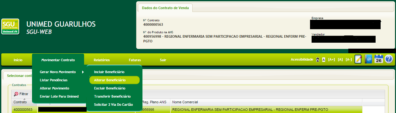 Alterar Beneficiário passo 1 Para alterar os dados cadastrais (ex.