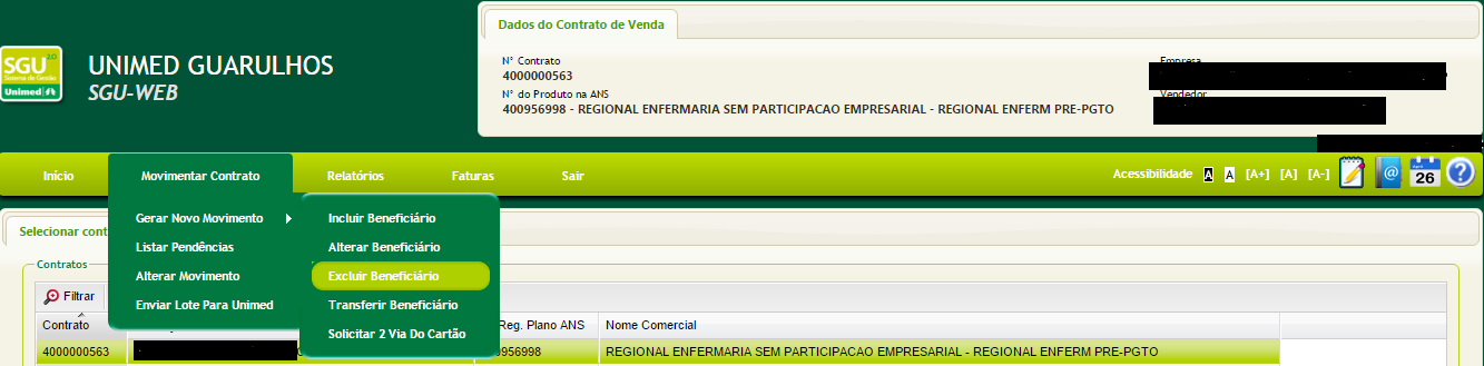 Excluir Beneficiário passo 1 Para realizar a exclusão de beneficiário, clicar no Menu Início e selecionar o plano que o beneficiário está