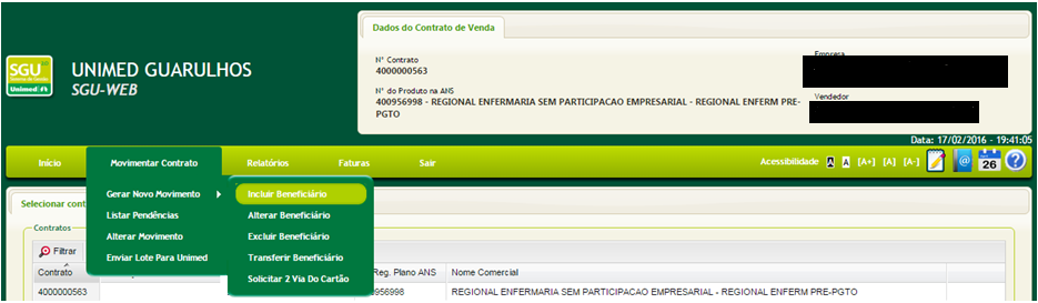 Selecionar contrato de venda ativo Ao selecionar o plano desejado para Movimentação, este ficará em destaque na