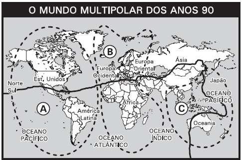 3ª Questão: O mapa a seguir representa a configuração do mundo após os anos 1990.