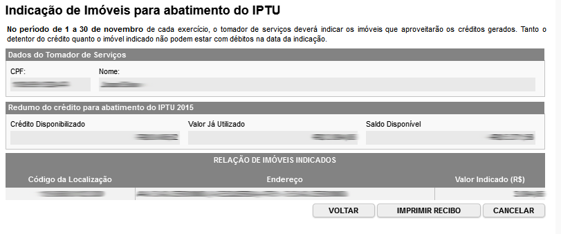 Página 81 de 118 Atenção! Todos os dados da indicação anterior serão descartados. Clique aqui para imprimir o recibo. Clique aqui para cancelar a indicação. Observação Importante!