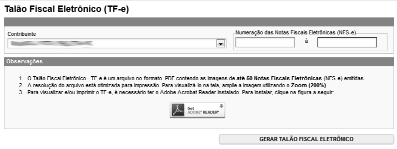 Página 82 de 118 10. Talão Fiscal Eletrônico O Talão Fiscal Eletrônico TF-e é um arquivo no formato PDF contendo as imagens de até 50 NFS-e emitidas pelo prestador de serviços.