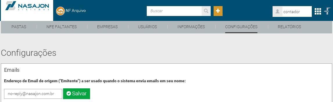 Menu Configurações Neste Menu é possível alterar parâmetros utilizados pelo NF Arquivo na emissão de e-mails. 1.