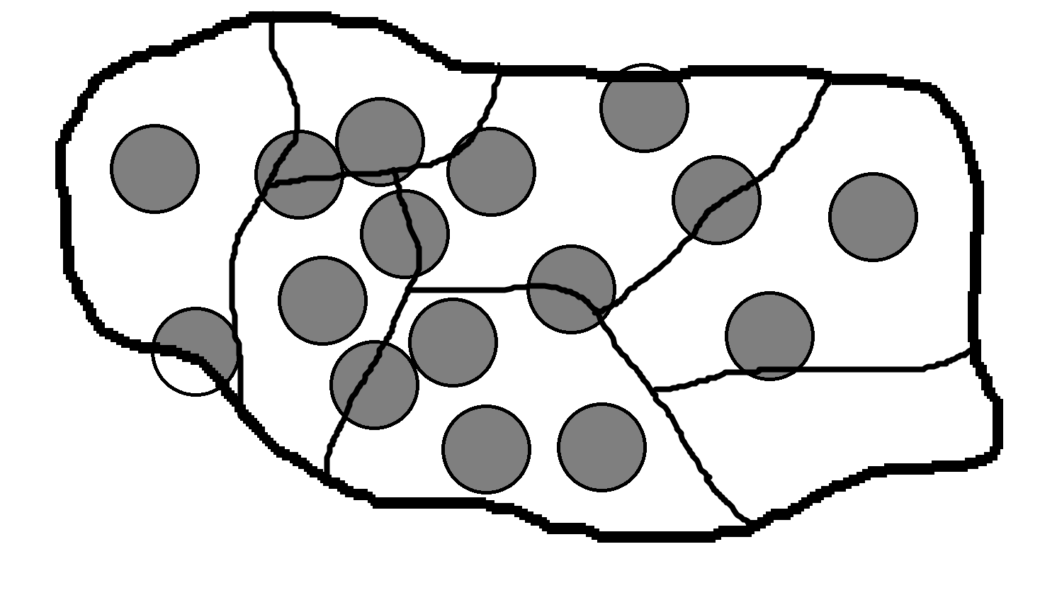 1.2 GEOMETRIA EUCLIDIANA 27 Exemplo 2: No empacotamento Ω 2 (fig. 1.18) todos os discos estão centrados nos pontos do reticulado obtido a partir de um triângulo eqüilátero de lado 2 (dois).