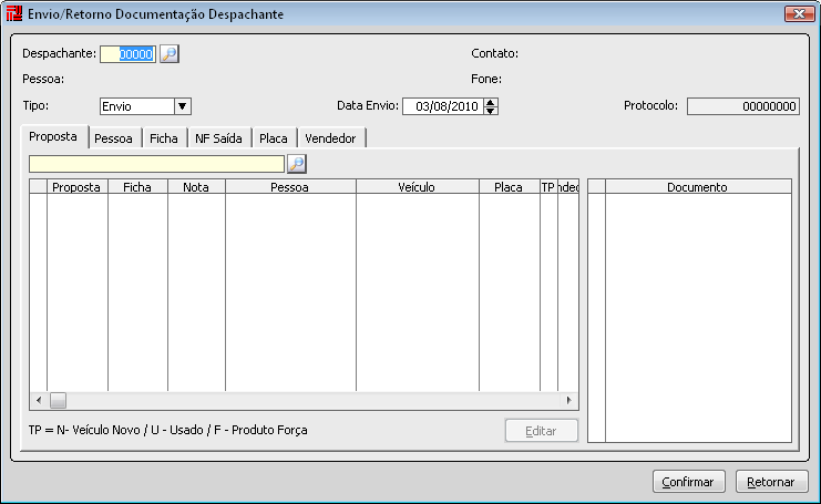 Envio/Retorno Documentos Após faturamento da proposta é necessário efetuar o envio da documentação para o despachante.