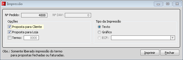 Imprimindo uma proposta É importante a impressão da Proposta de Venda, porque nela todos os valores informados, parcelas, números de cheques, dados de financeira, observações etc, serão impressos.