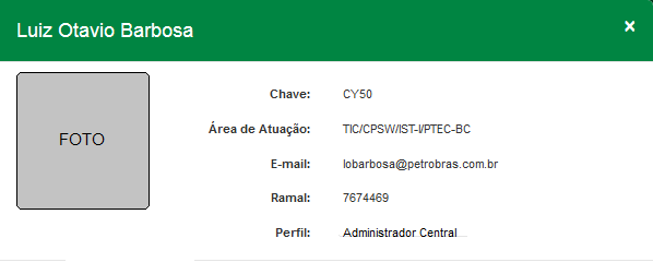 Dados do Usuário Acesse o menu principal e clique no ícone. Figura 1 - Menu Dados do Usuário. São apresentadas as informações do usuário logado no sistema.