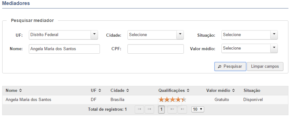 2.8 Pesquisar mediadores específico: Na tela de