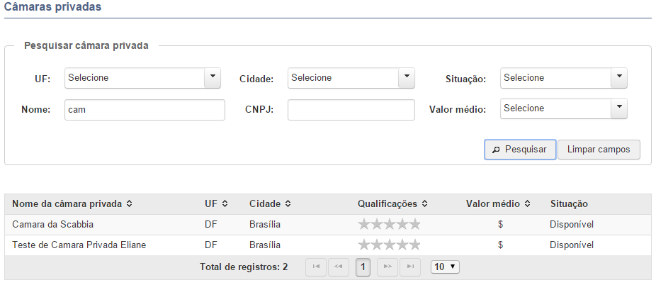 2.11 Visualizar dados da câmara privada O usuário seleciona um cadastro a partir da listagem