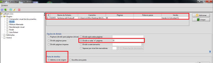 1Em seguida ele te dará as opções de divisão, na qual deverá ser selecionada dividir a cada n de paginas (Sempre coloque entre 30 a 40 paginas