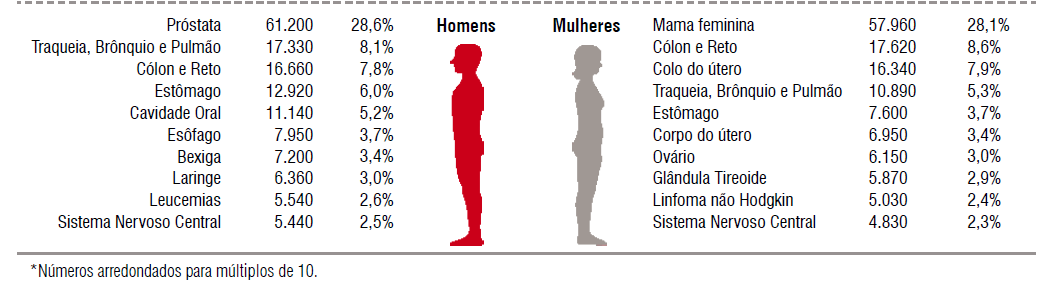 Magnitude do problema do câncer no Brasil, 2016.