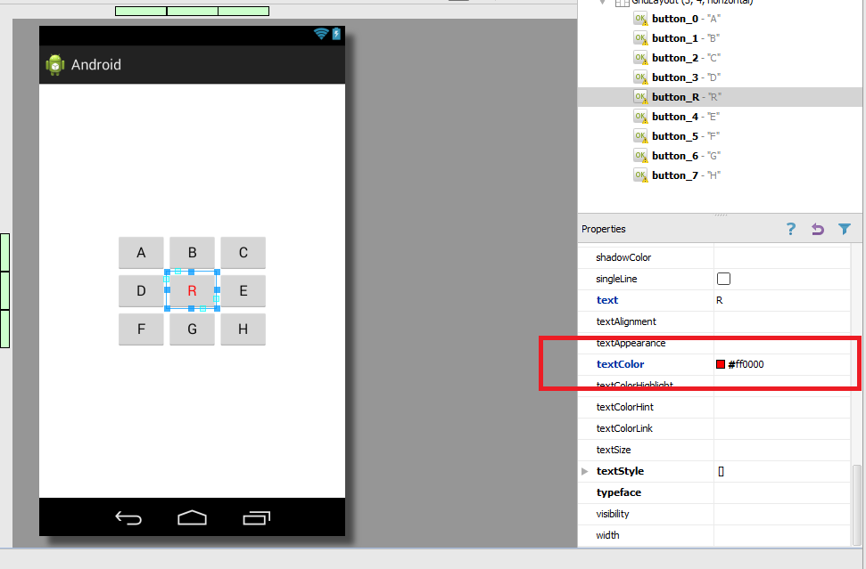 Método 1: Alterando Propriedades de um Elemento Podemos definir as propriedades de estilo de um elemento, um botão por exemplo, alterando os valores configurados na tela de Design do Android Studio