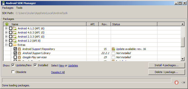 Android Studio: etapa 3/7 Compreender o SDK Manager Separa as ferramentas de desenvolvimento, a plataforma, e outros