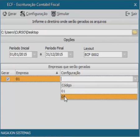 11 Passe para o layout ECF 0002, preencha a Data inicial e a Data final.