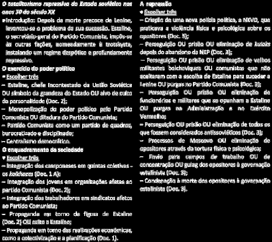 1. A Coletivização agrícola, assente na eliminação das propriedade privada de terras e gado, na repressão dos pequenos proprietários (kulaks) e na constituição de quintas coletivas (kolkhozes),