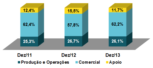 Relatório da Administração Distribuição por Tempo de Serviço Distribuição por Gênero - 2013 Do quadro de Diretores, 29% são mulheres. Distribuição por Macrofunção 9.