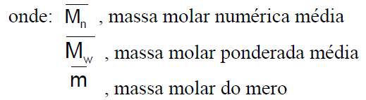 Grau de Polimerização (n) Representa a quantidade média de meros existentes numa molécula (tamanho