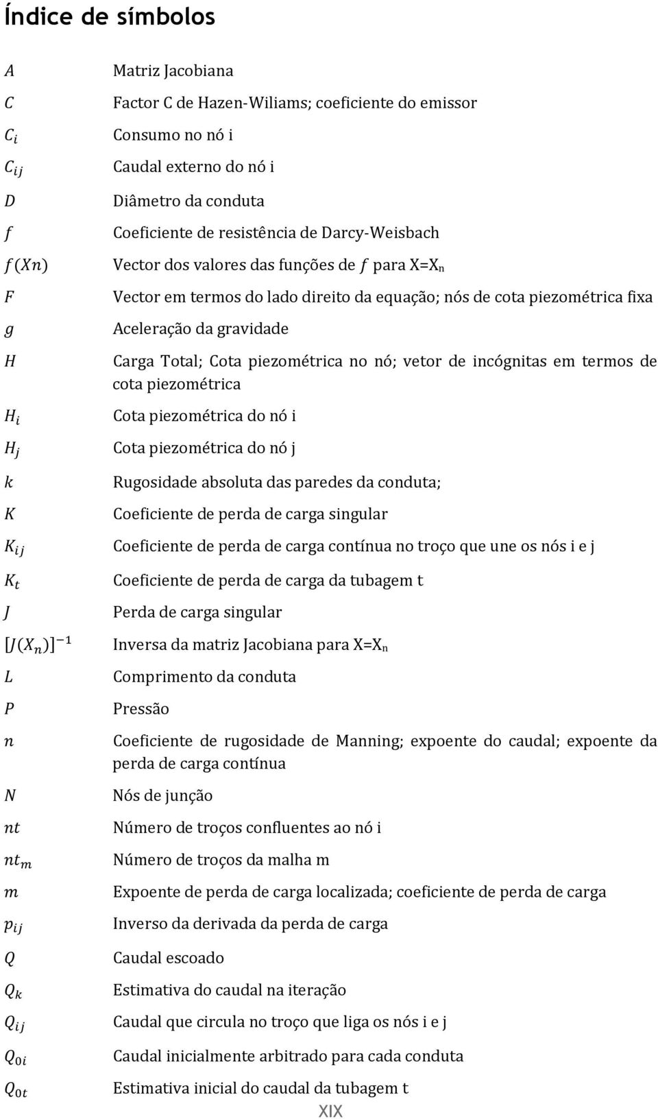 de cota piezométrica fixa Aceleração da gravidade Carga Total; Cota piezométrica no nó; vetor de incógnitas em termos de cota piezométrica Cota piezométrica do nó i Cota piezométrica do nó j