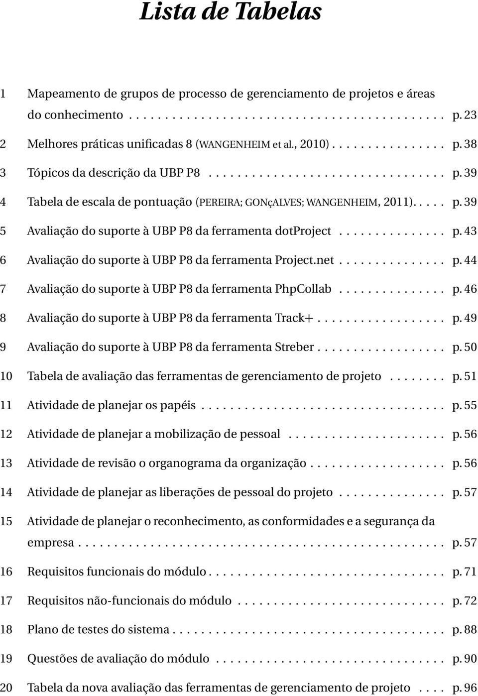 .............. p. 43 6 Avaliação do suporte à UBP P8 da ferramenta Project.net............... p. 44 7 Avaliação do suporte à UBP P8 da ferramenta PhpCollab............... p. 46 8 Avaliação do suporte à UBP P8 da ferramenta Track+.