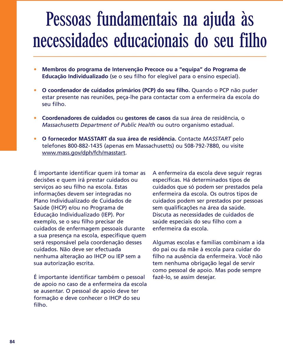 Coordenadores de cuidados ou gestores de casos da sua área de residência, o Massachusetts Department of Public Health ou outro organismo estadual. O fornecedor MASSTART da sua área de residência.