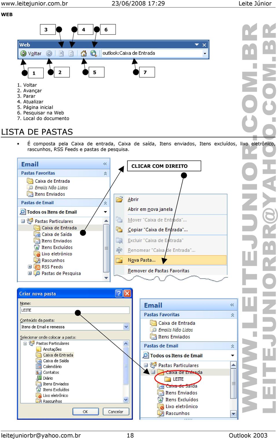 Local do documento LISTA DE PASTAS É composta pela Caixa de entrada, Caixa