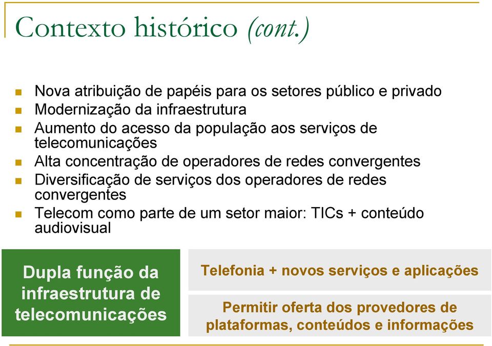 serviços de telecomunicações Alta concentração de operadores de redes convergentes Diversificação de serviços dos operadores de