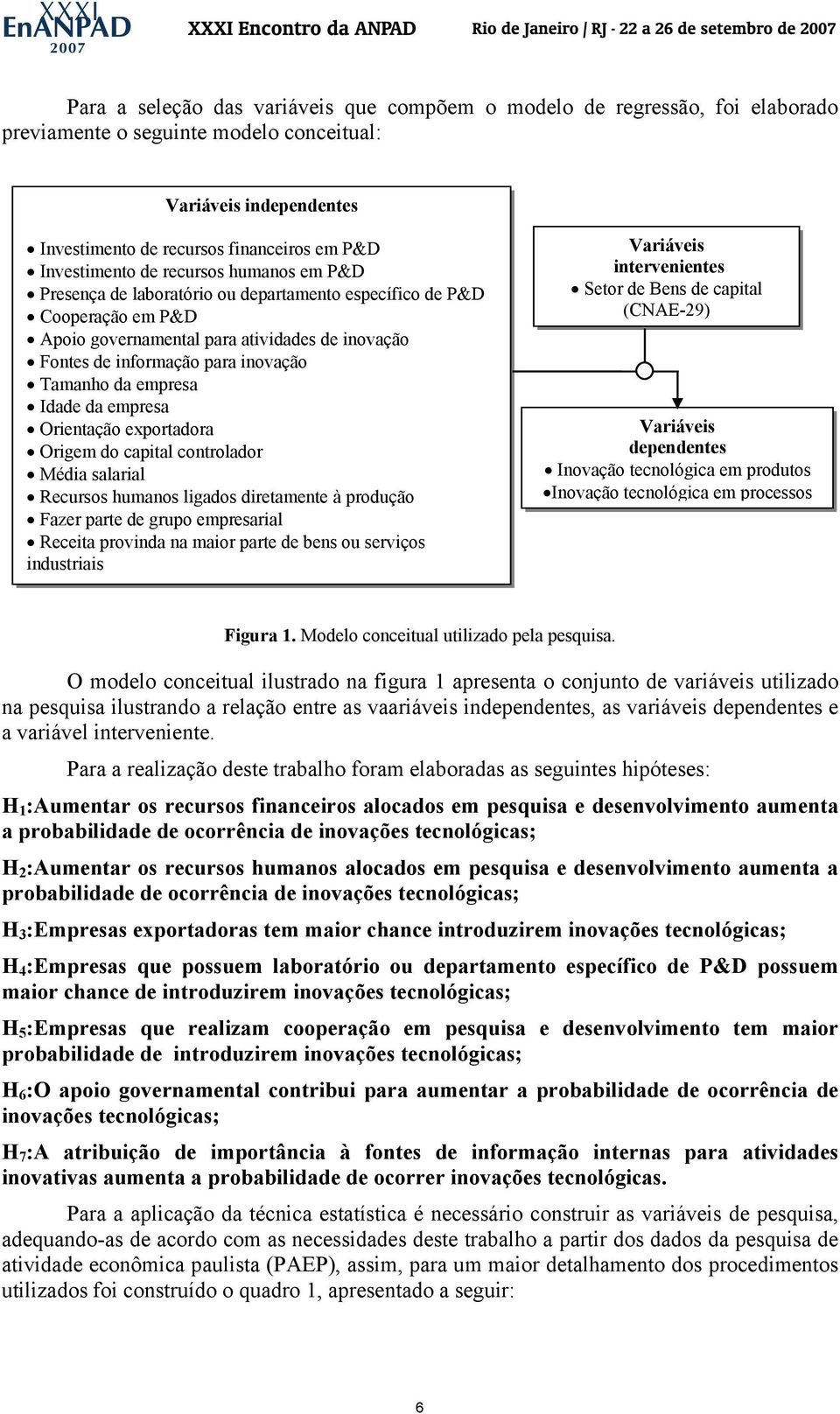 Tamanho da empresa Idade da empresa Orientação exportadora Origem do capital controlador Média salarial Recursos humanos ligados diretamente à produção Fazer parte de grupo empresarial Receita