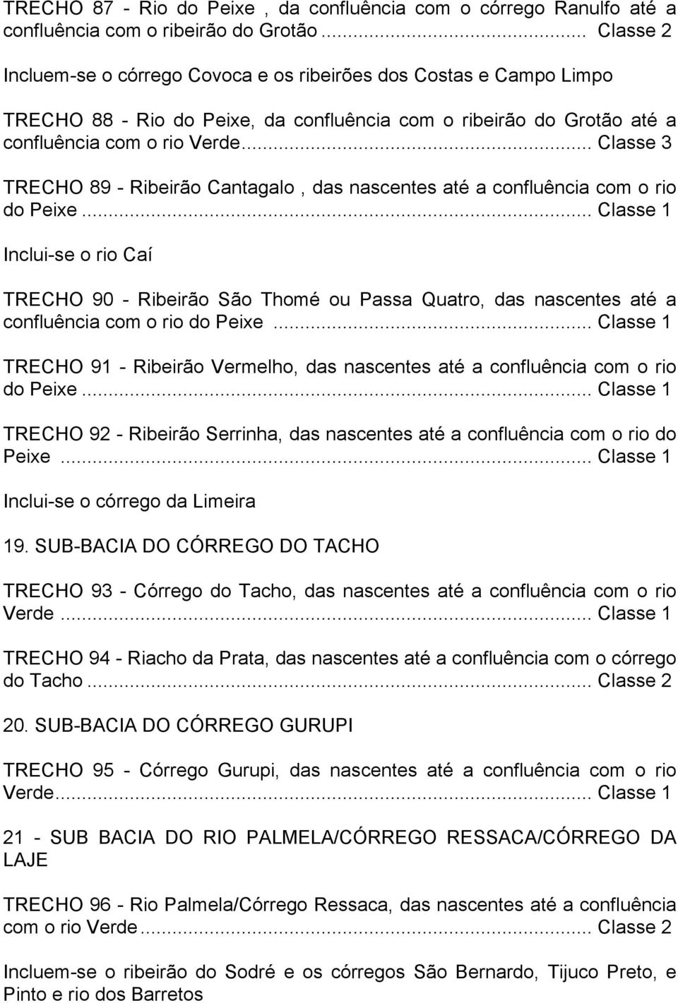 .. Classe 3 TRECHO 89 - Ribeirão Cantagalo, das nascentes até a confluência com o rio do Peixe.