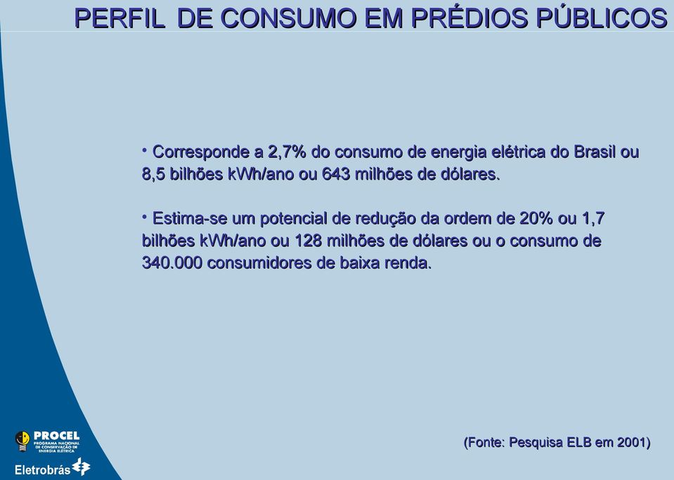 Estima-se um potencial de redução da ordem de 20% ou 1,7 bilhões kwh/ano ou 128