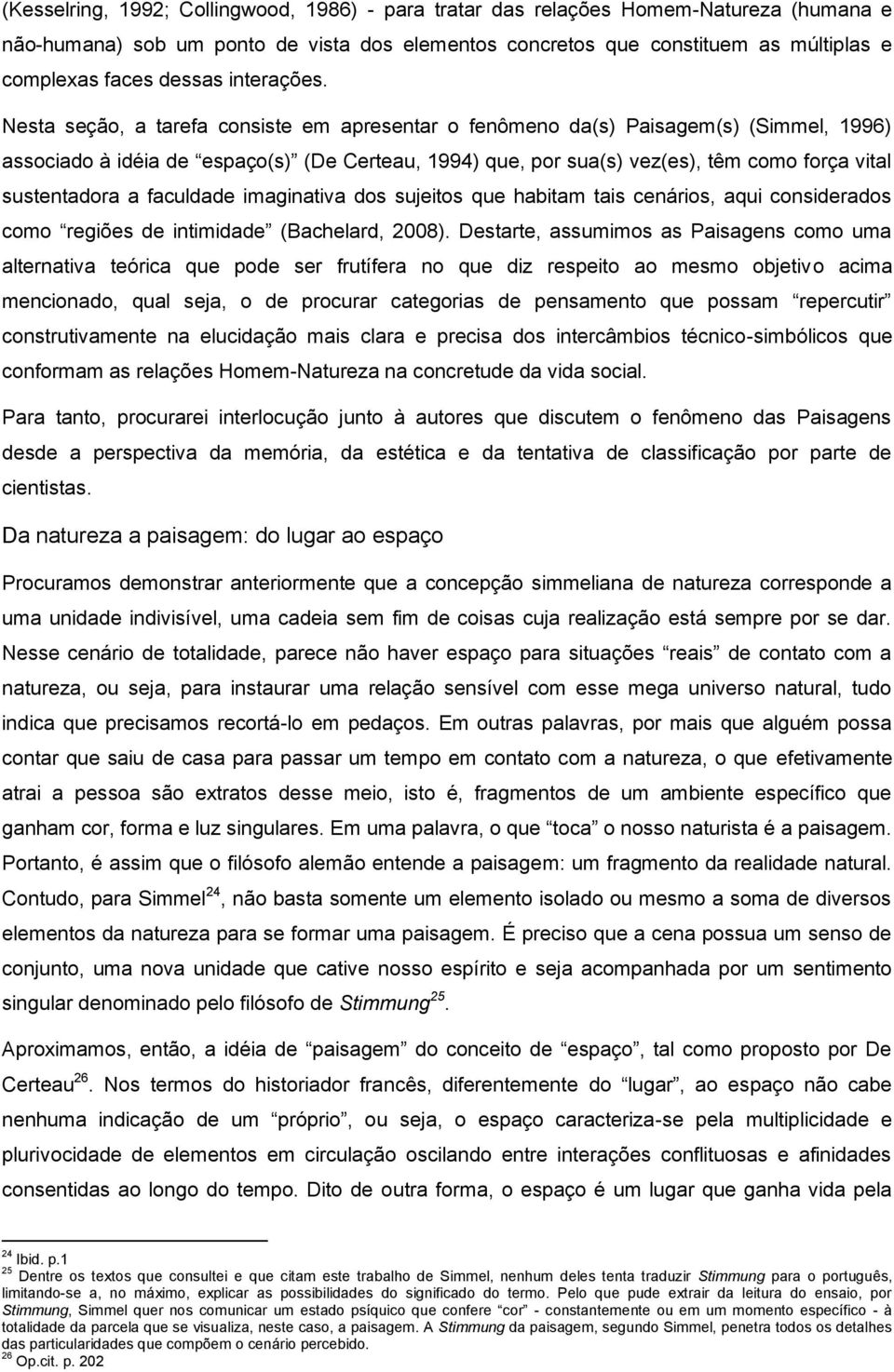 Nesta seção, a tarefa consiste em apresentar o fenômeno da(s) Paisagem(s) (Simmel, 1996) associado à idéia de espaço(s) (De Certeau, 1994) que, por sua(s) vez(es), têm como força vital sustentadora a