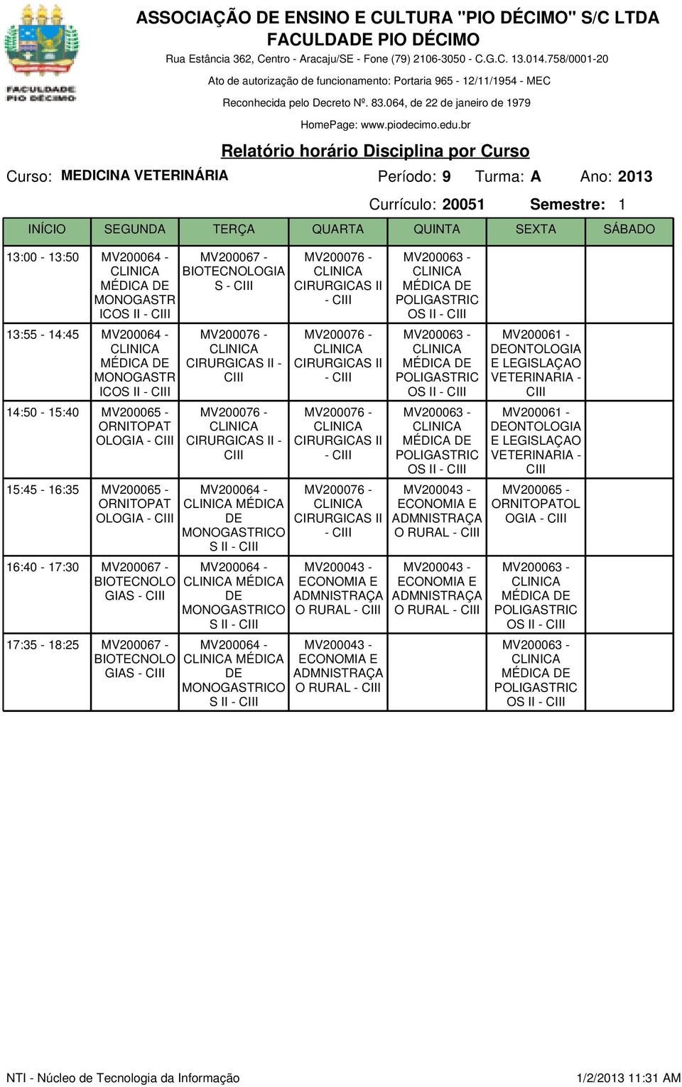 MÉDIC D MONOGSTR ICOS II - 14:50-15:40 MV200065 - ORNITOPT OLOGI - 15:45-16:35 MV200065 - ORNITOPT OLOGI - 16:40-17:30 MV200067 - BIOTCNOLO GIS - 17:35-18:25 MV200067 - BIOTCNOLO GIS - MV200067 -