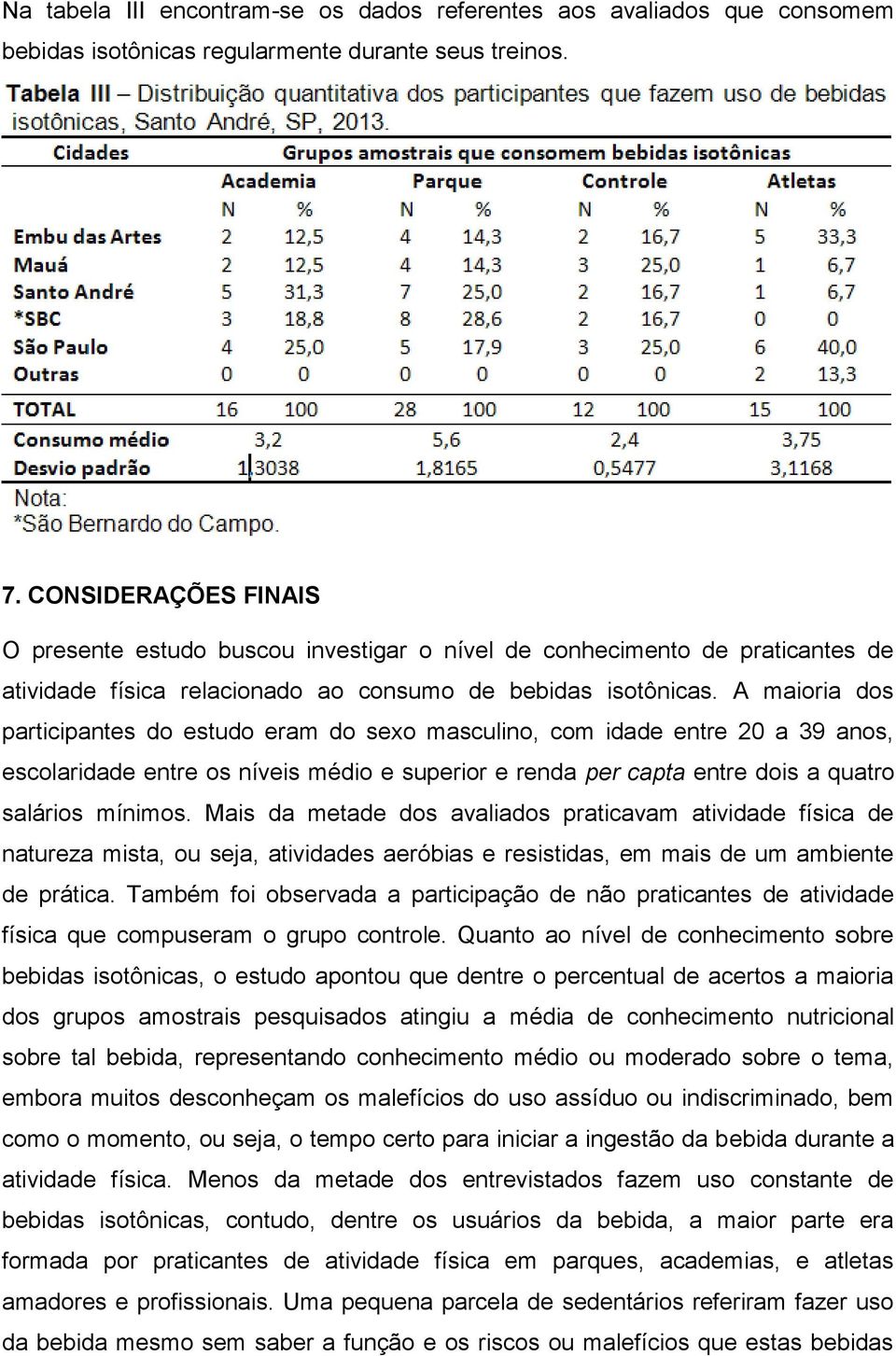 A maioria dos participantes do estudo eram do sexo masculino, com idade entre 20 a 39 anos, escolaridade entre os níveis médio e superior e renda per capta entre dois a quatro salários mínimos.