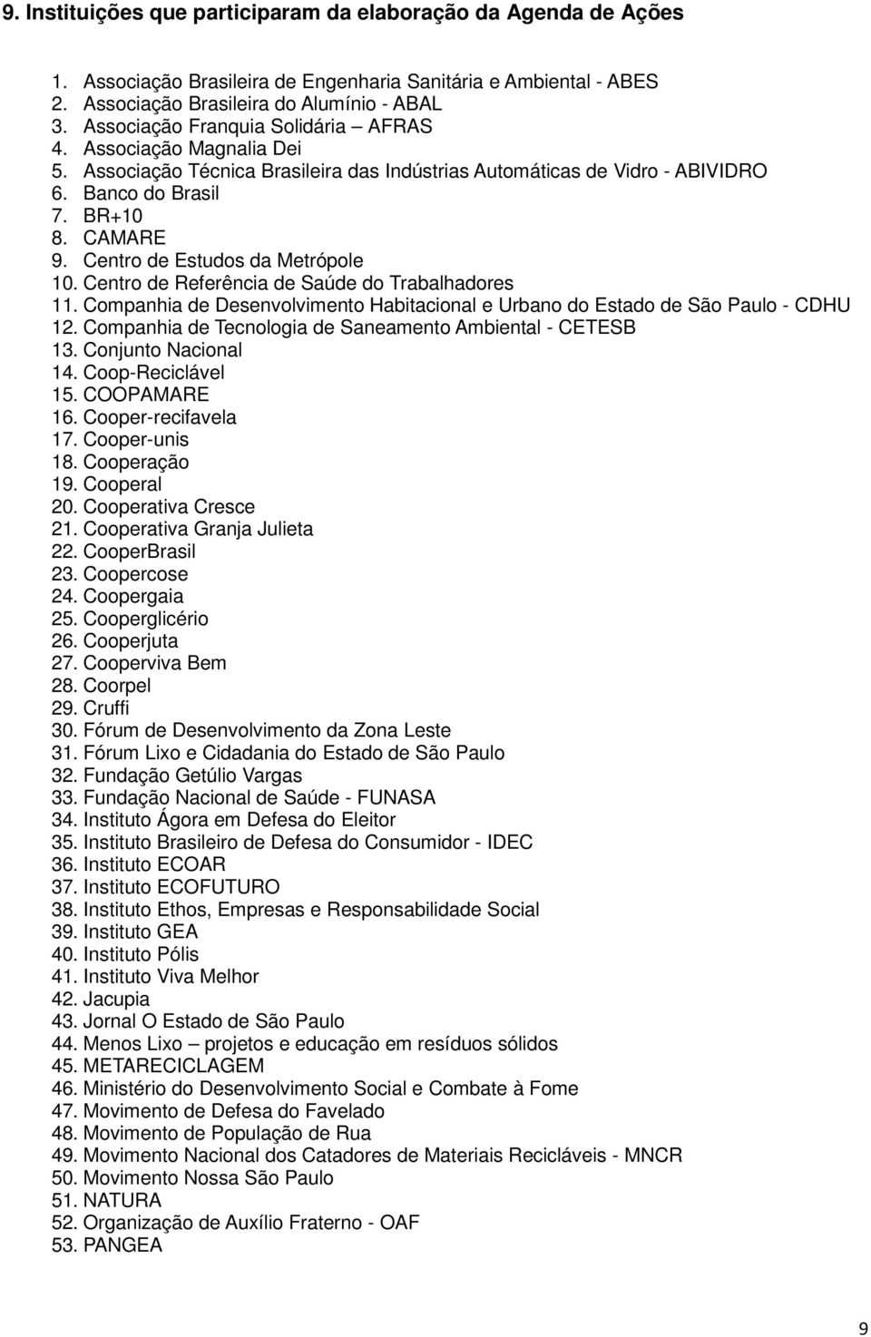 Centro de Estudos da Metrópole 10. Centro de Referência de Saúde do Trabalhadores 11. Companhia de Desenvolvimento Habitacional e Urbano do Estado de São Paulo - CDHU 12.