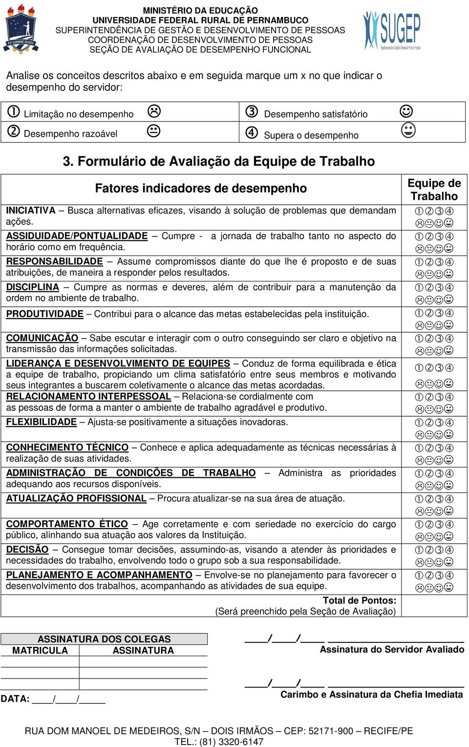 Formulário de Avaliação da Equipe de