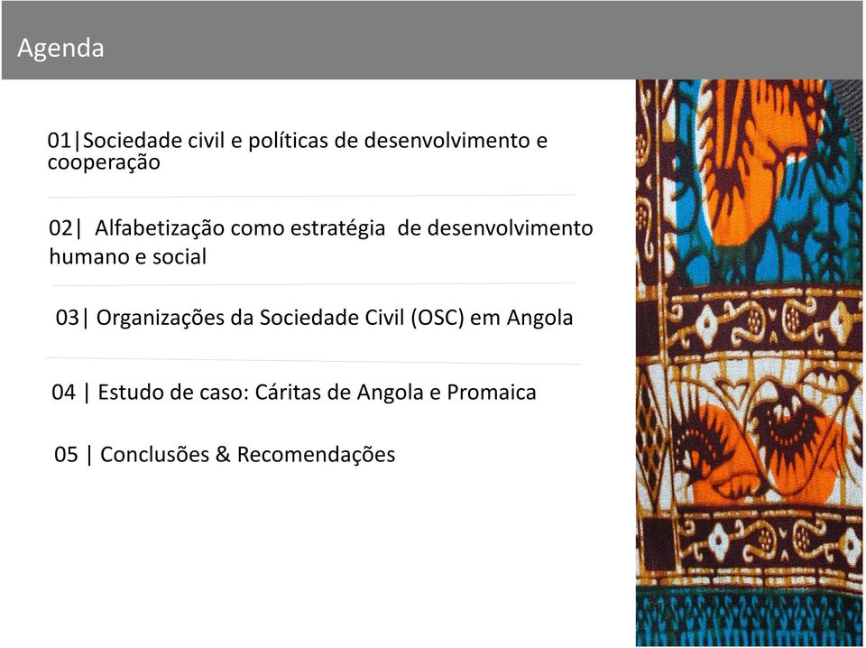 humano e social 03 Organizações da Sociedade Civil (OSC) em Angola