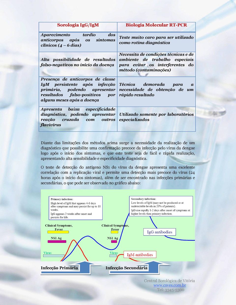 outros flavivírus Biologia Molecular RT-PCR Teste muito caro para ser utilizado como rotina diagnóstica Necessita de condições técnicas e de ambiente de trabalho especiais para evitar os