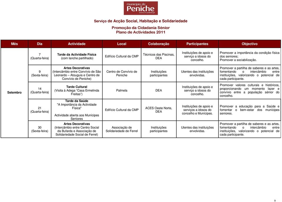 partilha de saberes e as artes, fomentando o intercâmbio entre instituições, valorizando o potencial de cada participante.