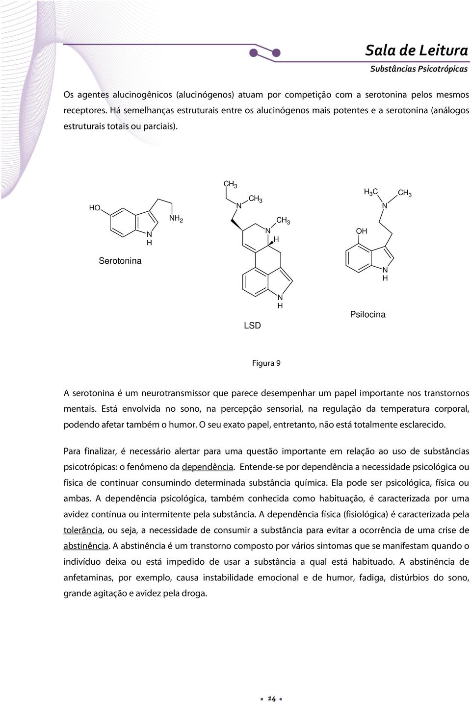 3 C 2 Serotonina LSD Psilocina Figura 9 A serotonina é um neurotransmissor que parece desempenhar um papel importante nos transtornos mentais.