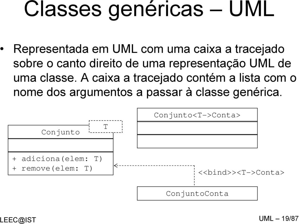 A caixa a tracejado contém a lista com o nome dos argumentos a passar à classe