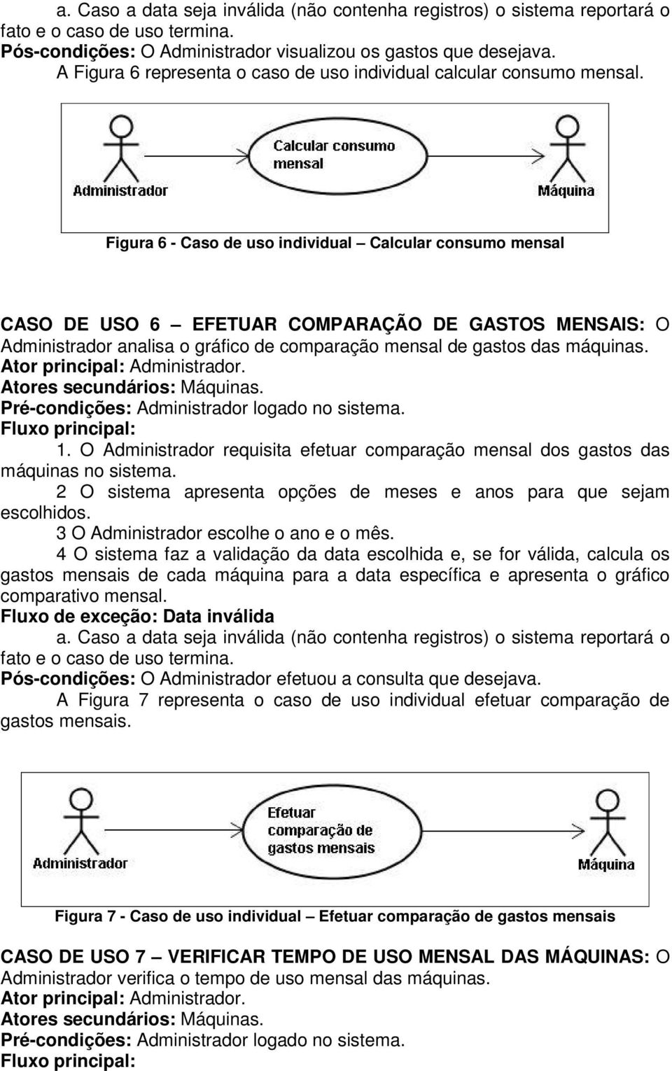 Figura 6 - Caso de uso individual Calcular consumo mensal CASO DE USO 6 EFETUAR COMPARAÇÃO DE GASTOS MENSAIS: O Administrador analisa o gráfico de comparação mensal de gastos das máquinas.