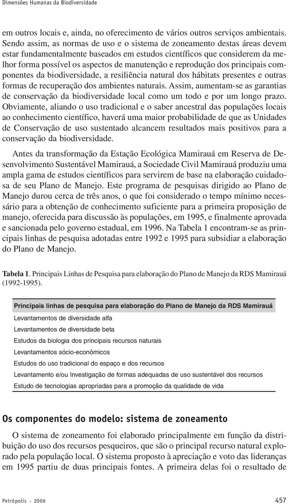 reprodução dos principais componentes da biodiversidade, a resiliência natural dos hábitats presentes e outras formas de recuperação dos ambientes naturais.