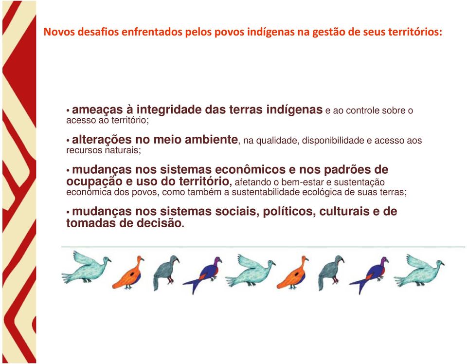 mudanças nos sistemas econômicos e nos padrões de ocupação e uso do território, afetando o bem-estar e sustentação econômica dos