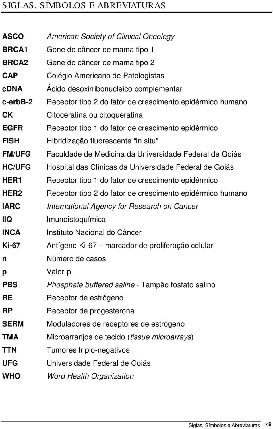 Hibridização fluorescente in situ FM/UFG Faculdade de Medicina da Universidade Federal de Goiás HC/UFG Hospital das Clínicas da Universidade Federal de Goiás HER1 Receptor tipo 1 do fator de